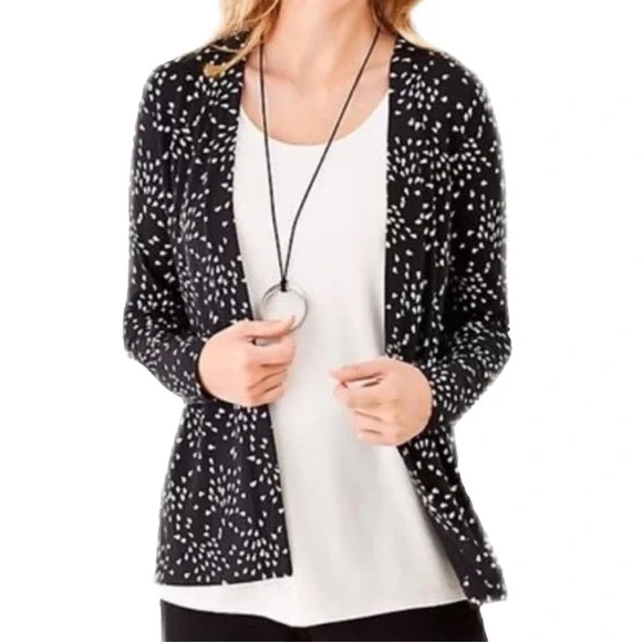 J.Jill Wearever Collection Cardigan Womens Large Petite Open Front Black Career - Picture 3 of 12